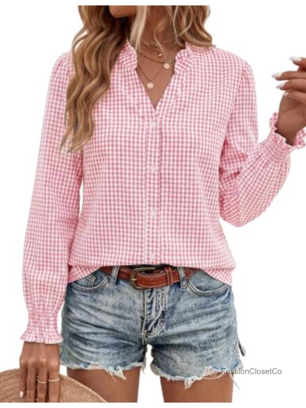 Women's Long Sleeve Mandarin Collar Button Down Blouse